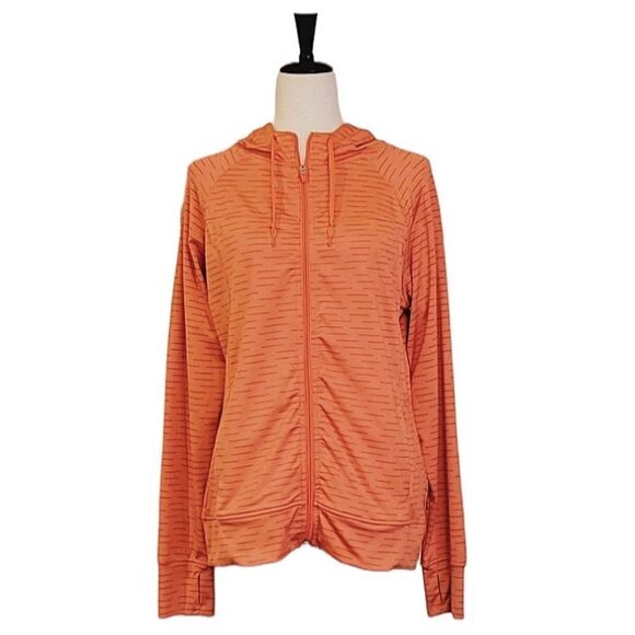 Jockey Tangerine Striped Zip Ruched Workout Athletic Hoodie Size L - Picture 1 of 7